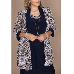 R&M Richards Navy and Beige Paisley Cardigan